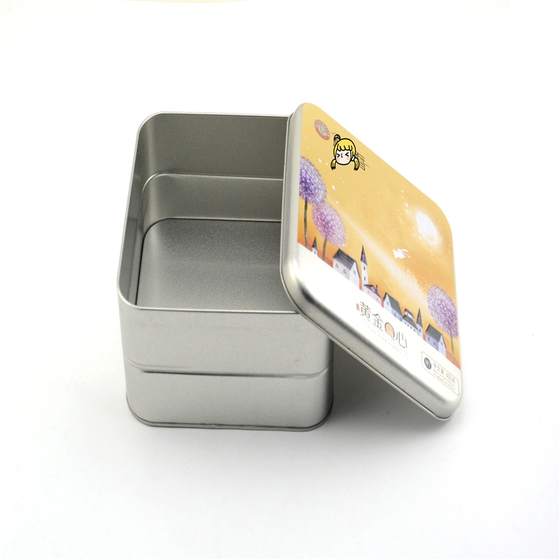 Caja de lata cuadrada con logotipo personalizado para galletas, envases de pastel de luna.