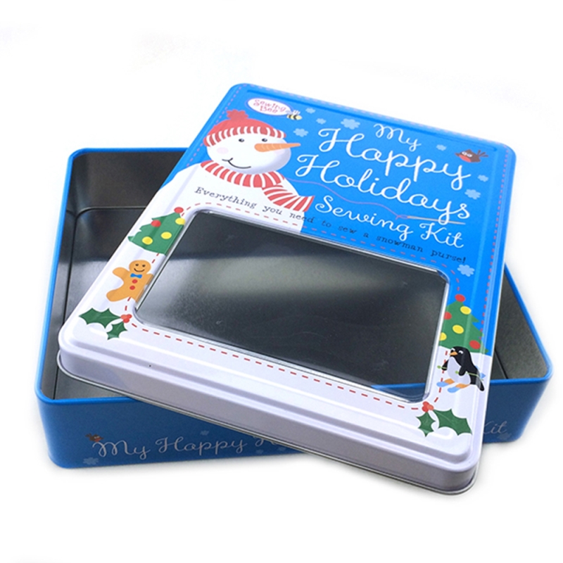Nuevo diseño pequeño rectangular caja de lata de regalo de Navidad con ventana