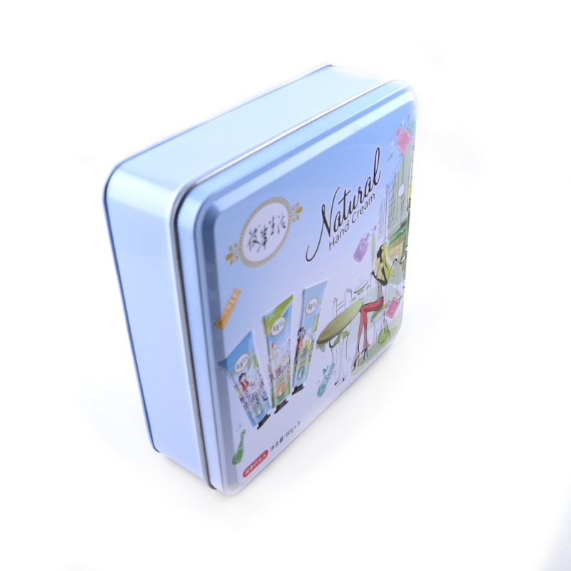 Personalizada pequeña caja de lata cosmética cuadrada para mascarilla, crema de manos de embalaje